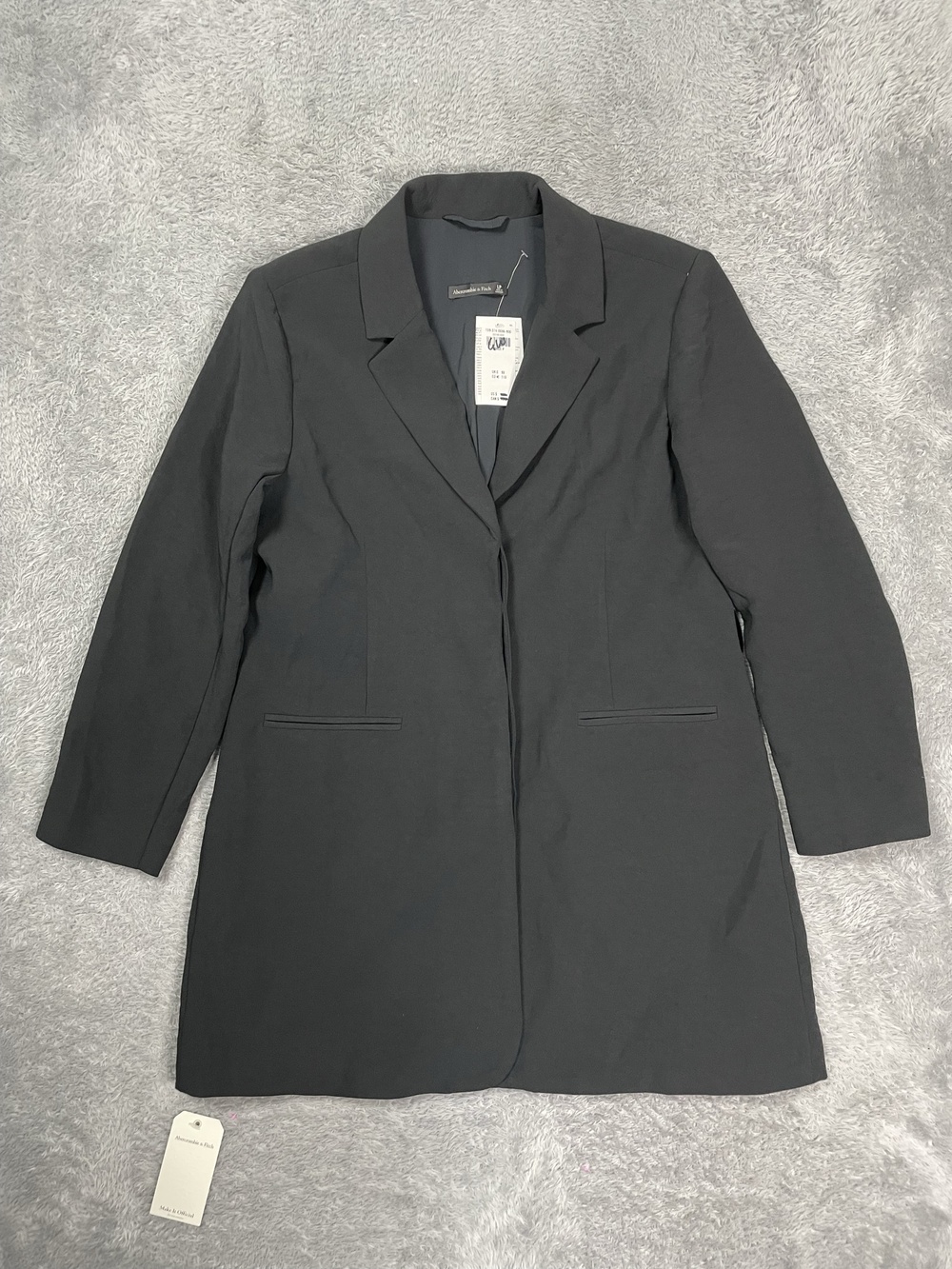 Abercrombie & Fitch Blazer Womens Petite Large Black Belted Long Stretch Lined